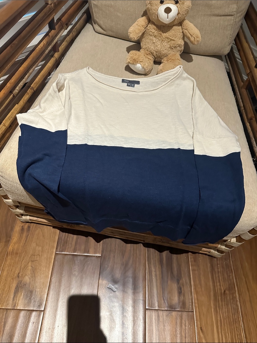 Vince Two-Tone Cream and Navy Knit Top
